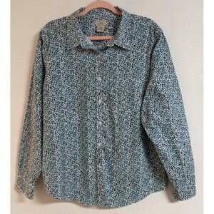 NEW~Women's L.L. Bean Blue & White Cotton Floral Button Down Shirt XL